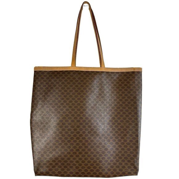 CELINE Vintage Macadam PVC Shoulder Tote Bag Auth/M14 Brown Monogram Two Handles - Picture 2 of 14